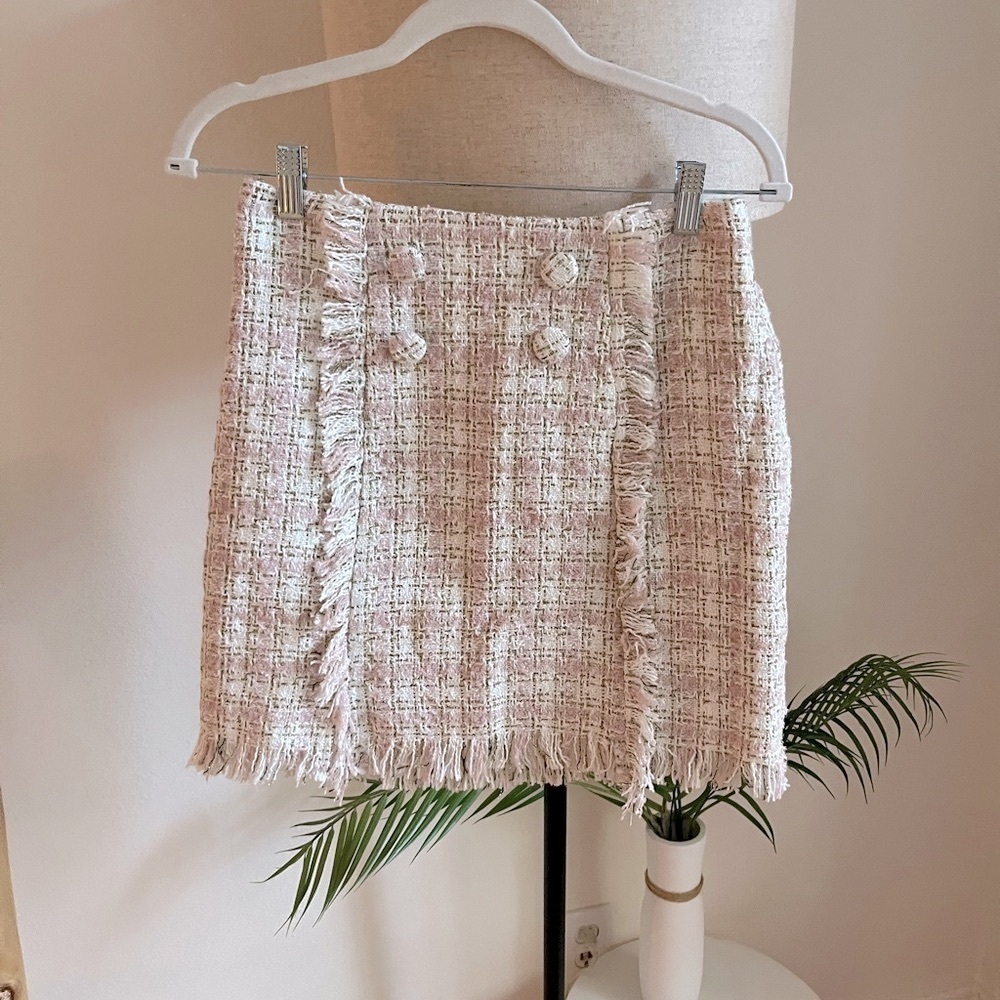 Shein Pink plaid tweed skirt size Small